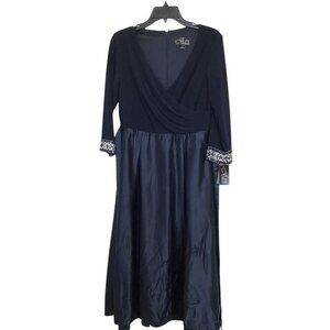 Alex Evenings Dress Gown Womens Size 6 Blue Satin Beaded Embellishments V Neck